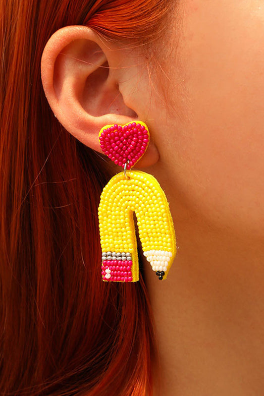 Yellow Heart Pencil Earrings - Threaded Pear