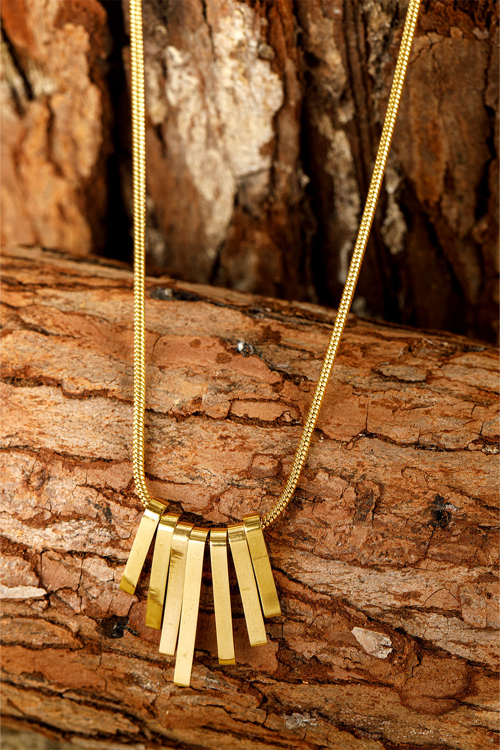 Gold Asymmetric Bar Pendant Necklace - Threaded Pear