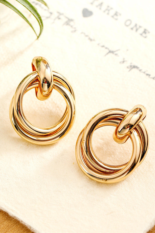 Gold Circles Stud Earrings - Threaded Pear