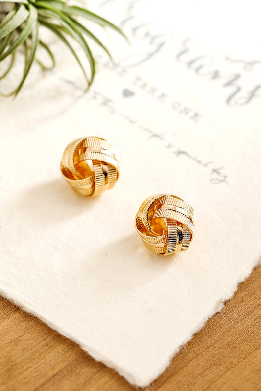 Gold Textured Knot Stud Earrings - Threaded Pear