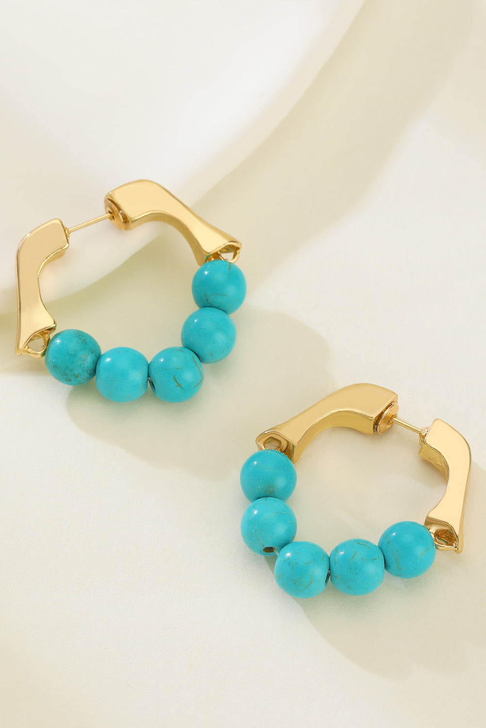 Gold Turquoise Bead Plated Alloy Hook Earrings - Threaded Pear