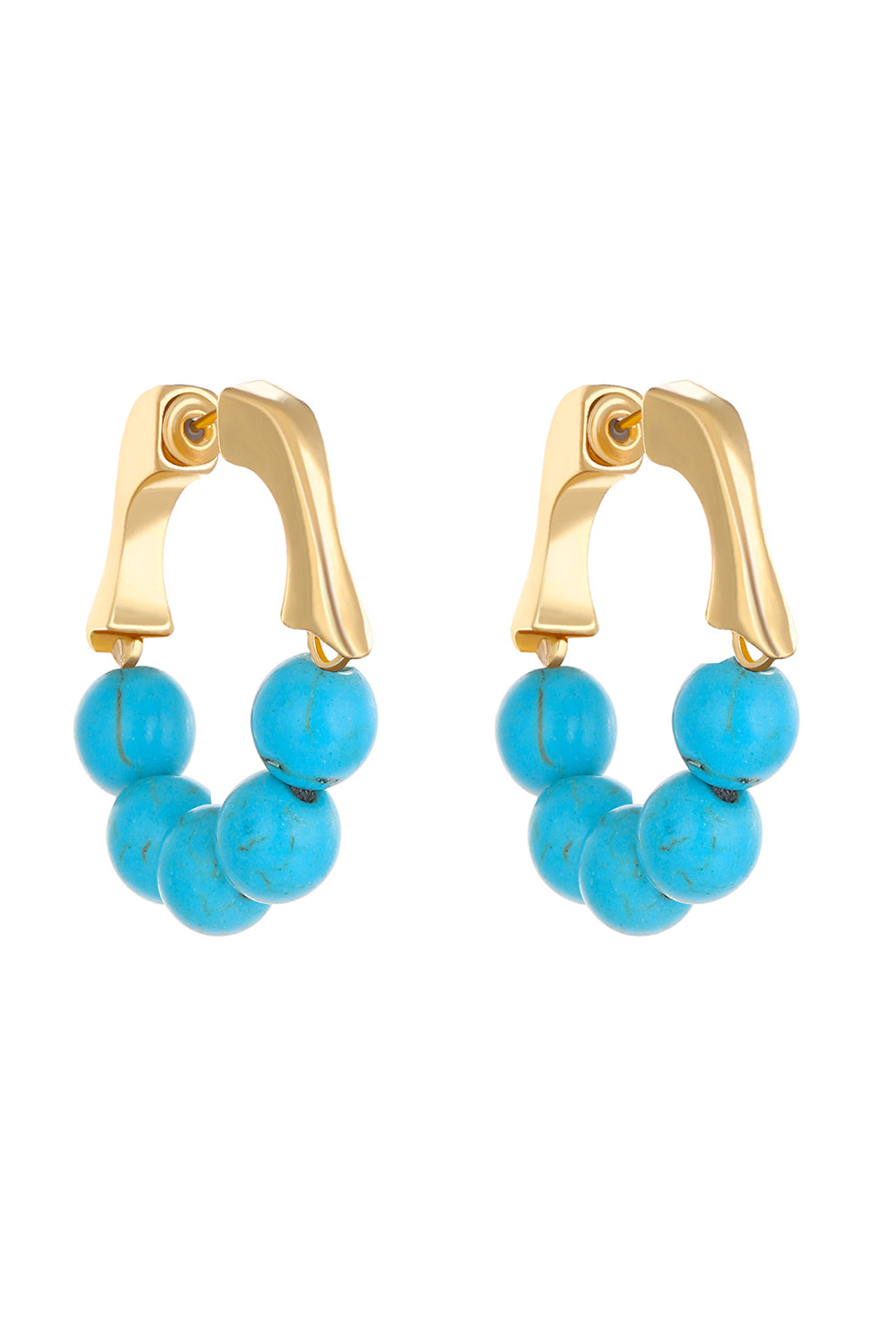 Gold Turquoise Bead Plated Alloy Hook Earrings - Threaded Pear