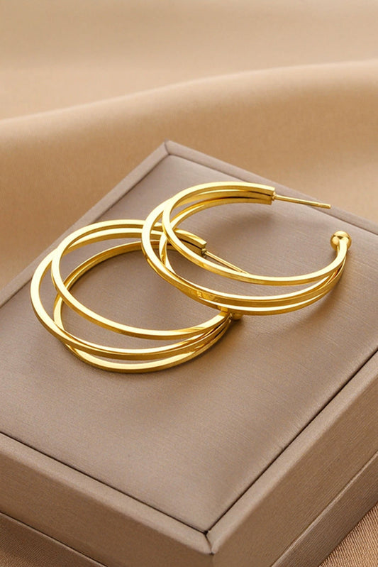 Gold Minimalist Triple Hoop Earrings - Threaded Pear