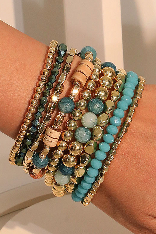 Boho Beaded Multi Layer Elastic Bracelet Set - Threaded Pear
