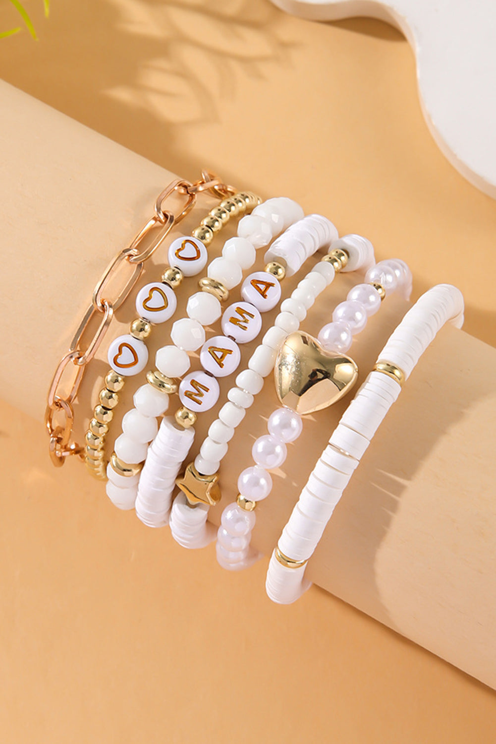 White MAMA Heart Pearl Layer Bracelet - Threaded Pear