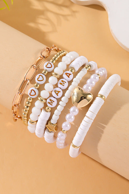 White MAMA Heart Pearl Layer Bracelet - Threaded Pear