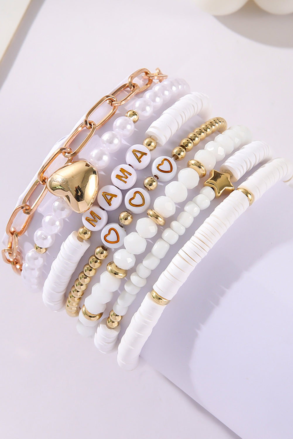 White MAMA Heart Pearl Layer Bracelet - Threaded Pear