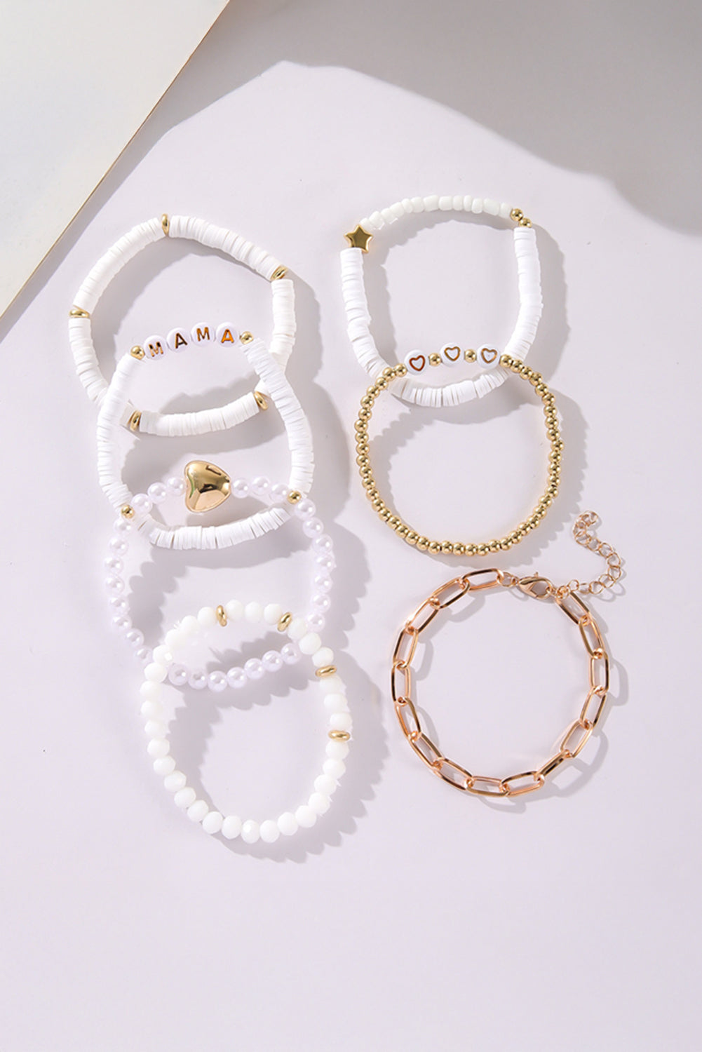 White MAMA Heart Pearl Layer Bracelet - Threaded Pear