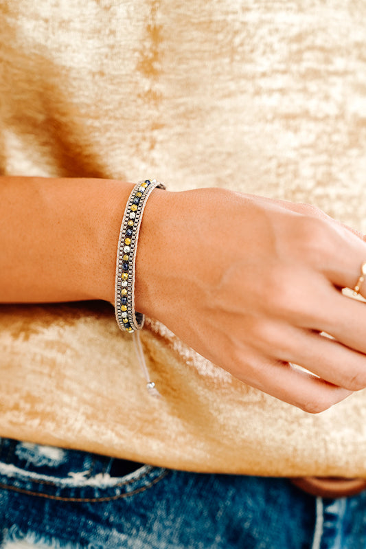 Adjustable Draw-cord Crystal Beading Bracelet - Threaded Pear