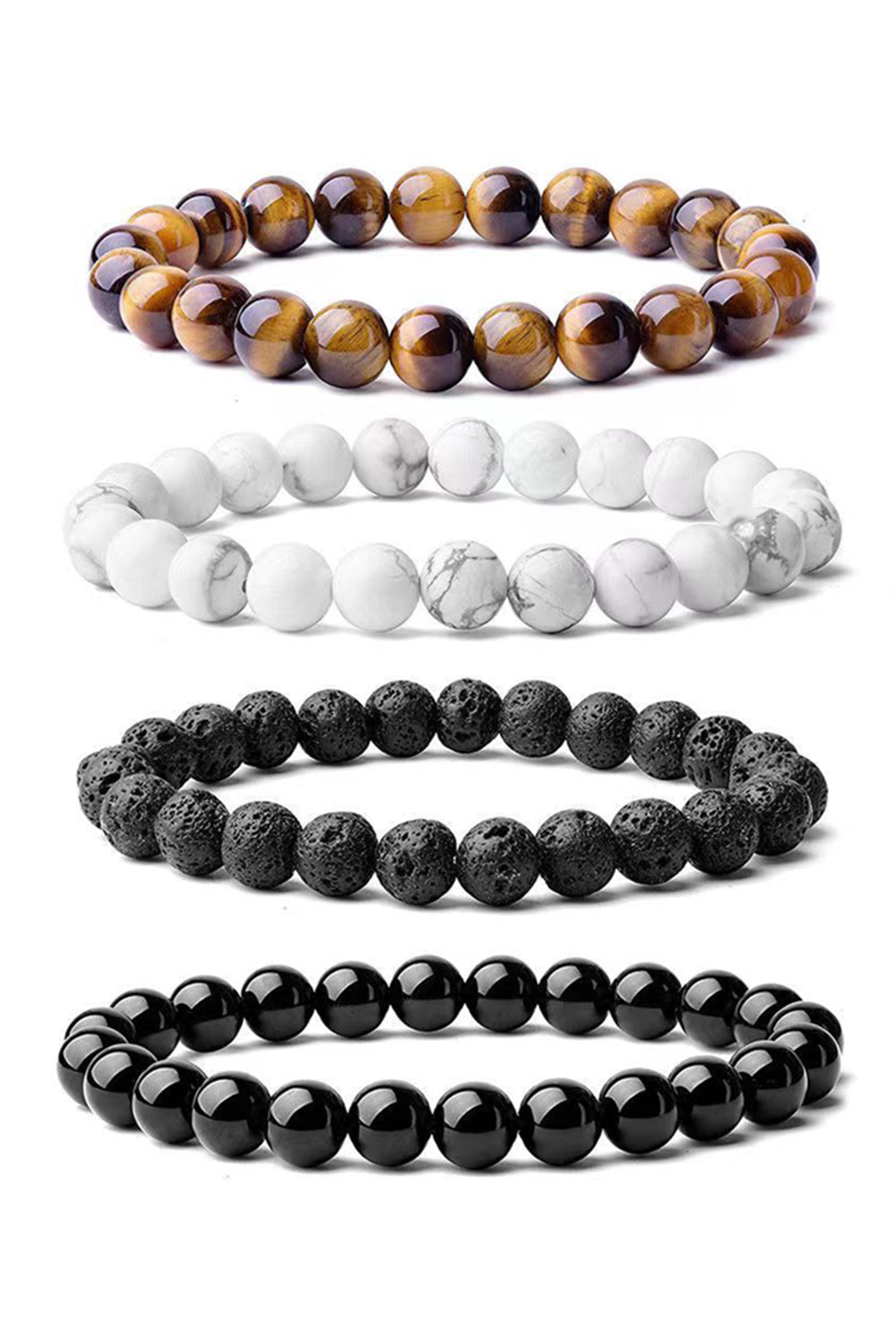 Black Retro Beaded Crystal 4pcs Bracelet Set - Threaded Pear