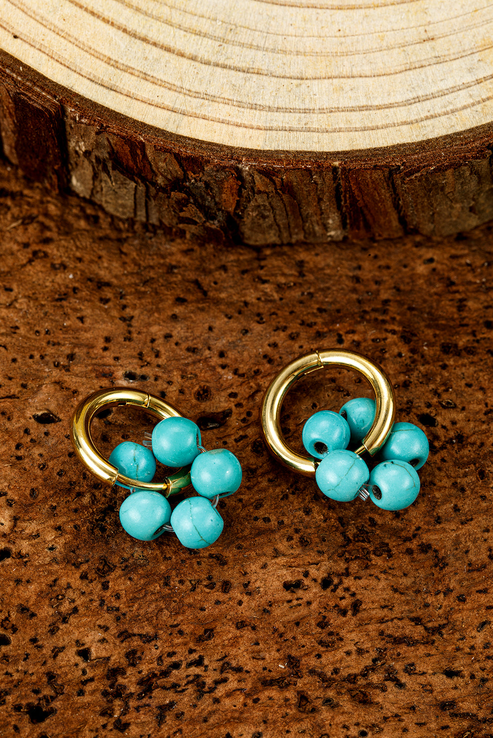 Turquoise Flower Shape Hoop Earrings - Threaded Pear