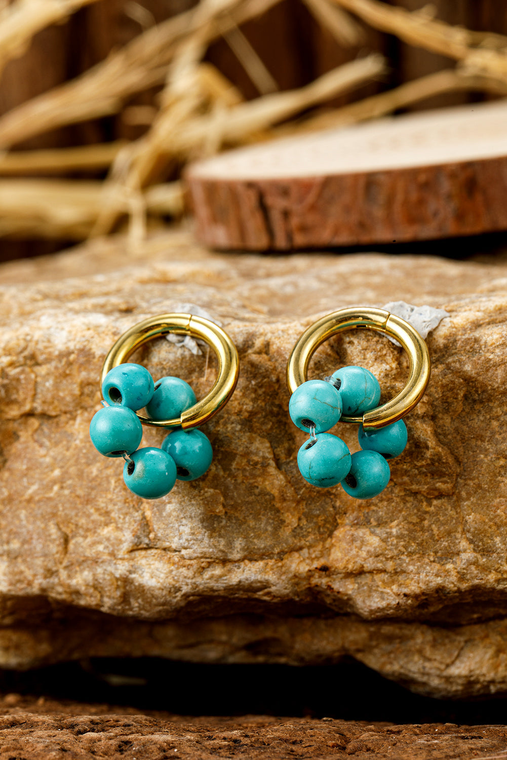 Turquoise Flower Shape Hoop Earrings - Threaded Pear