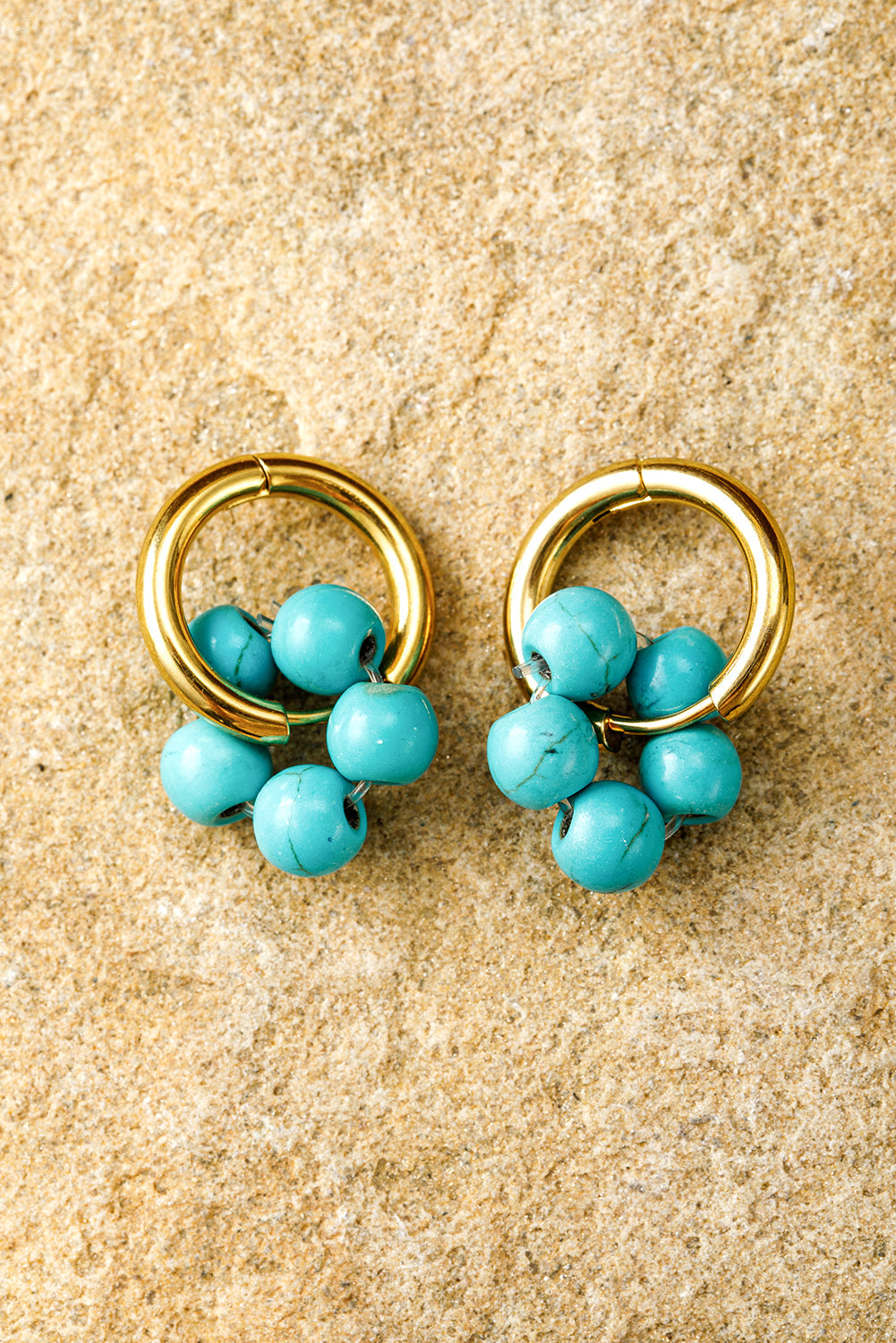 Turquoise Flower Shape Hoop Earrings - Threaded Pear