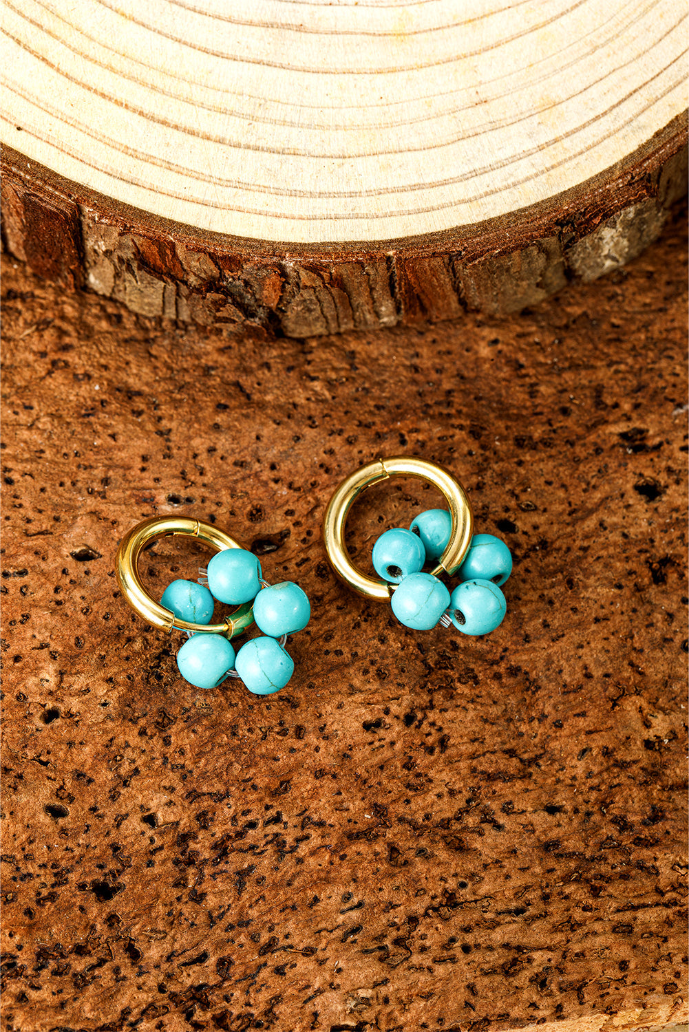 Turquoise Flower Shape Hoop Earrings - Threaded Pear