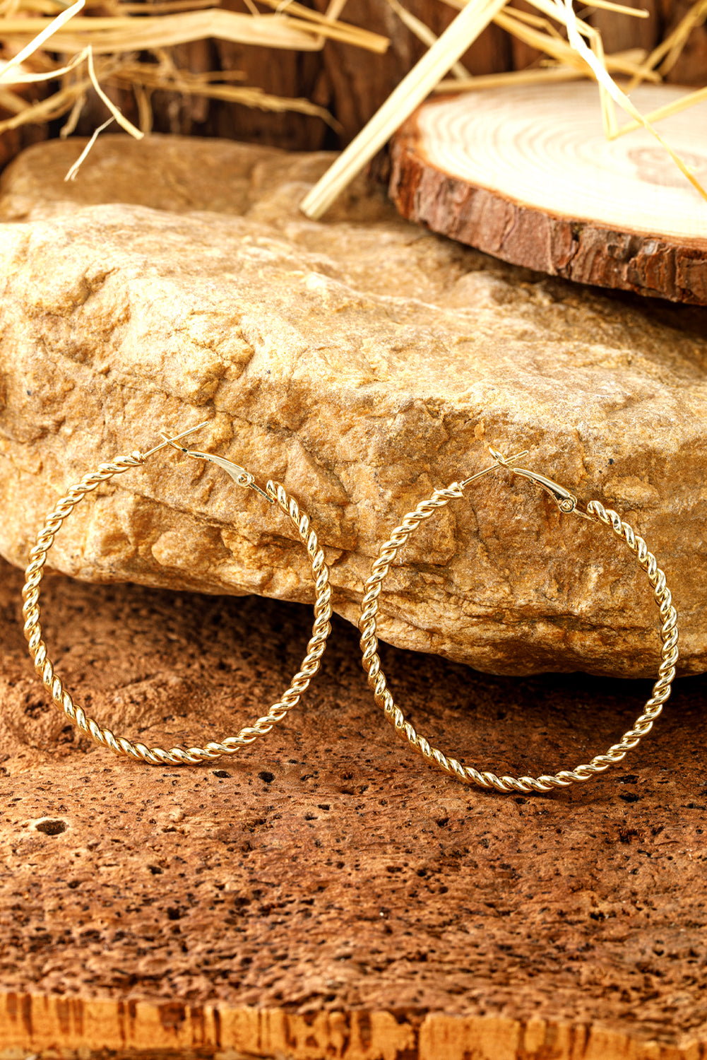 Gold Twisted Large Hoop Earrings - Threaded Pear