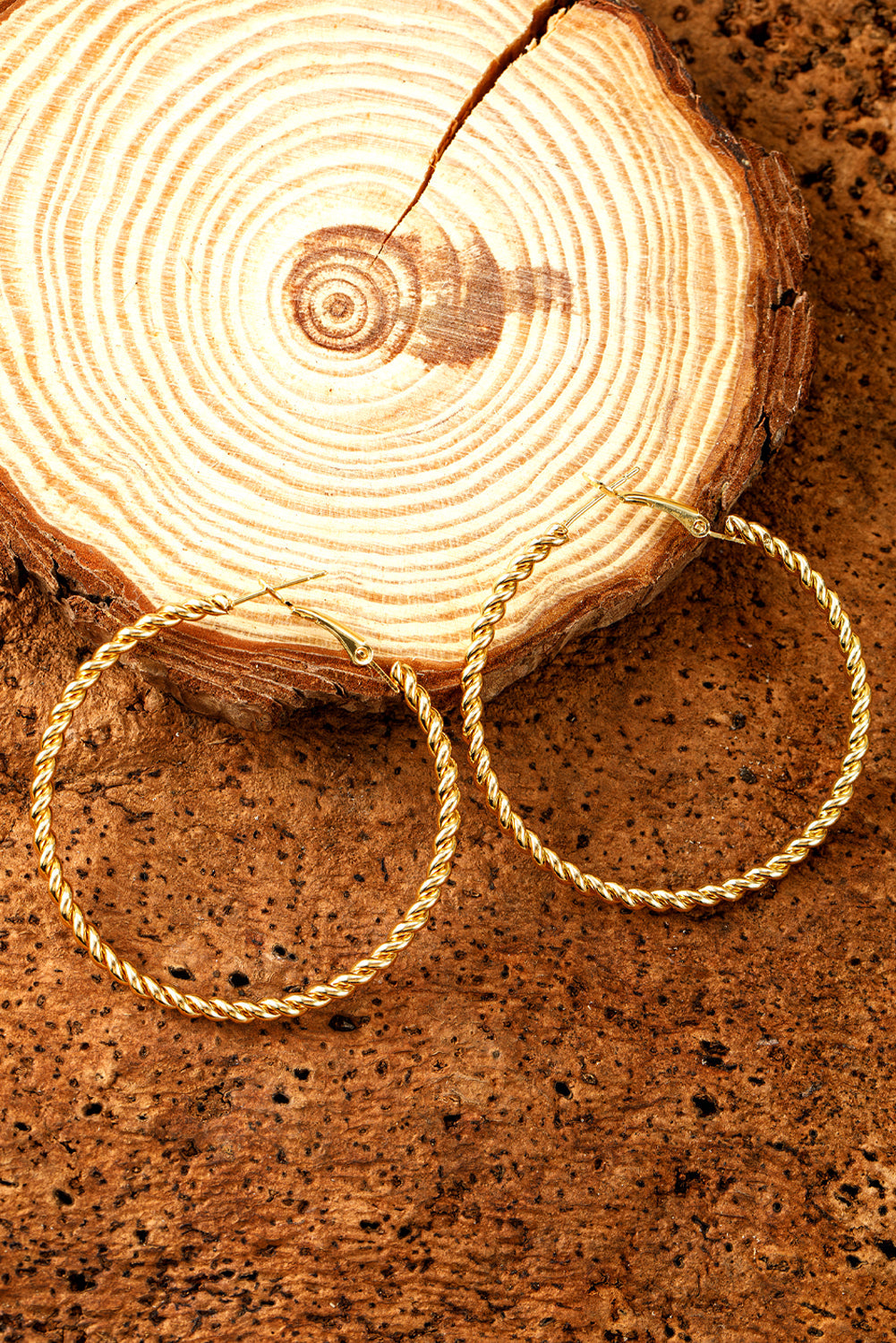 Gold Twisted Large Hoop Earrings - Threaded Pear