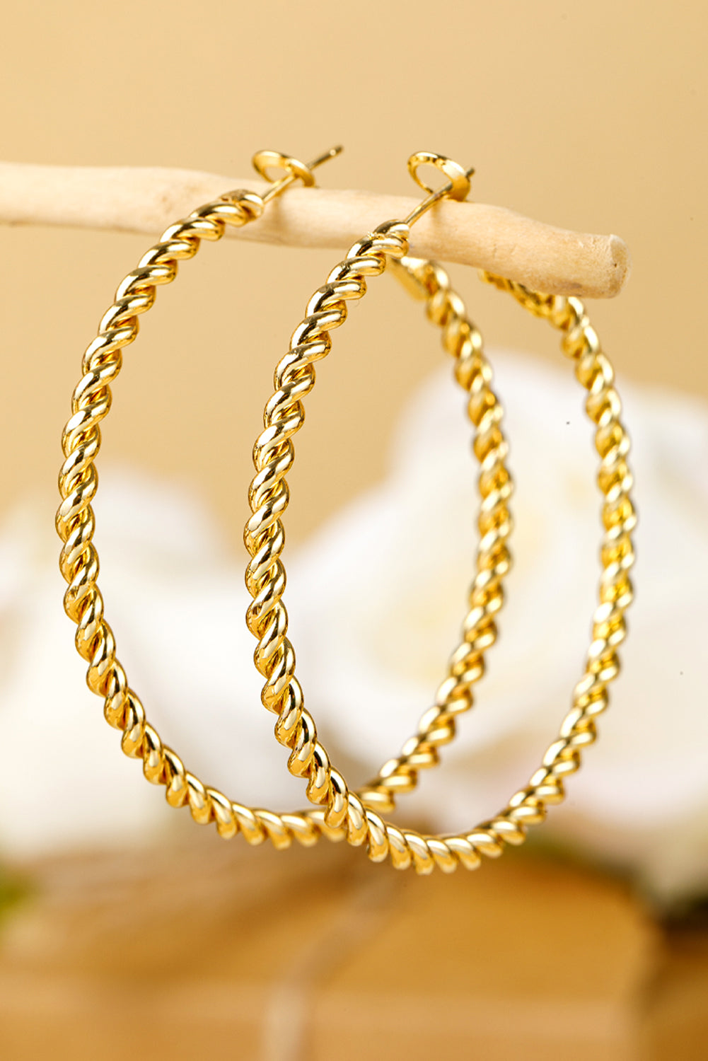 Gold Twisted Large Hoop Earrings - Threaded Pear