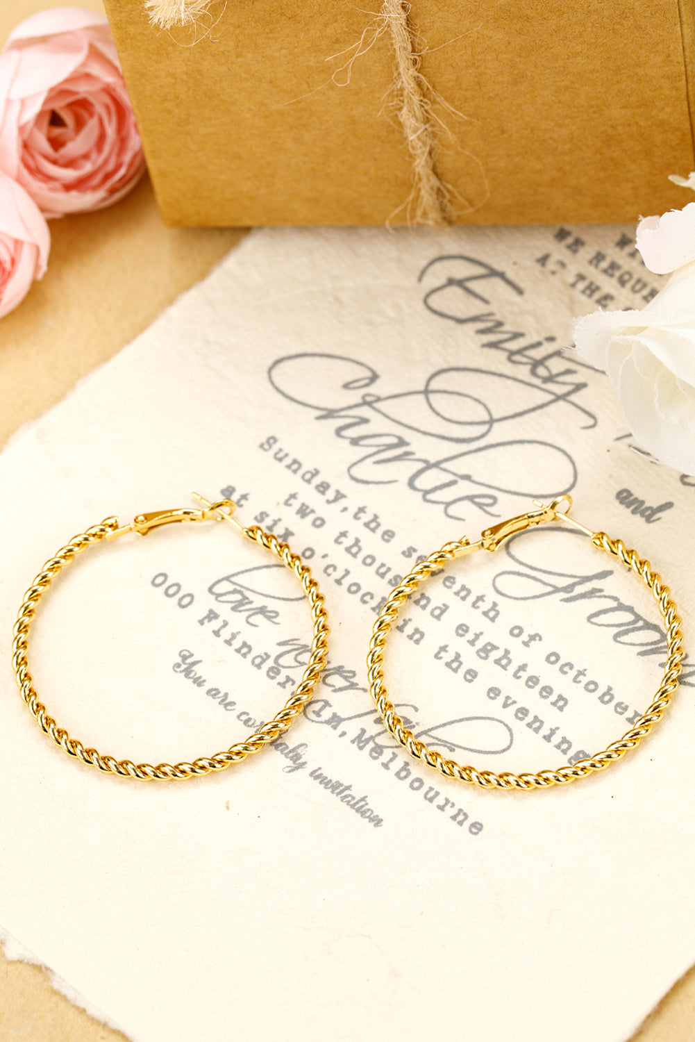 Gold Twisted Large Hoop Earrings - Threaded Pear