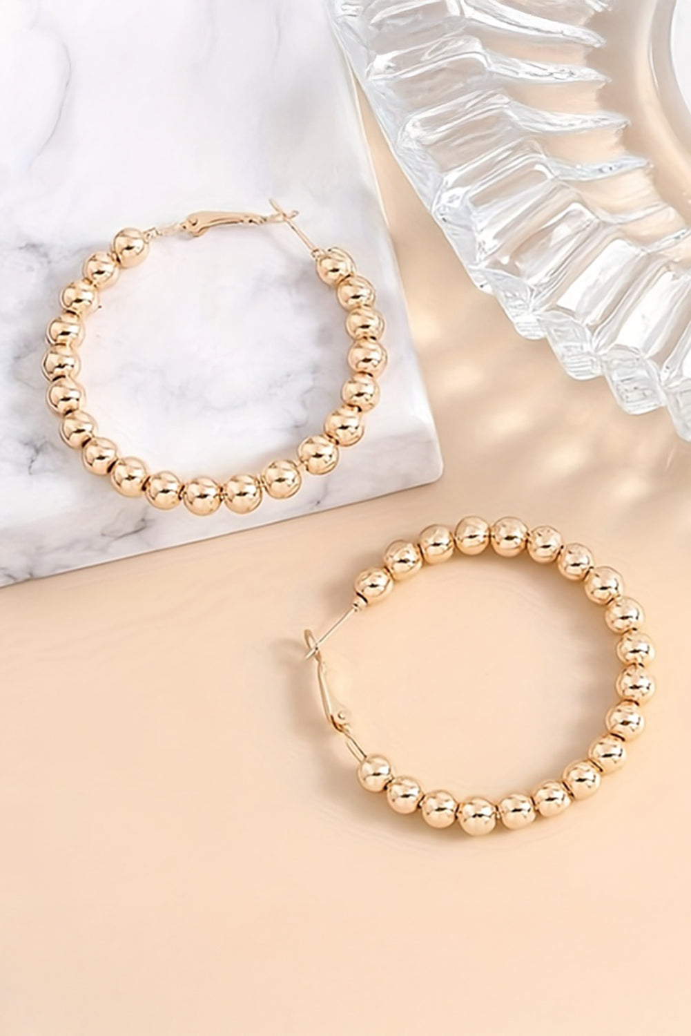 Gold Beads Hoop Earrings - Threaded Pear