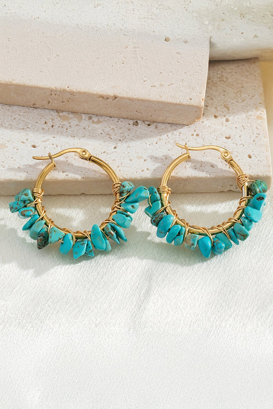 Turquoise Irregular Stone Hoop Earrings - Threaded Pear