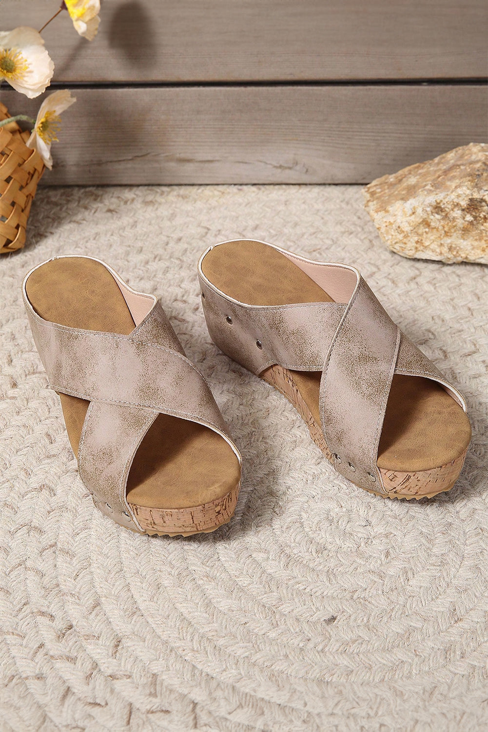 Wren Criss Cross Wedge Slippers - Threaded Pear