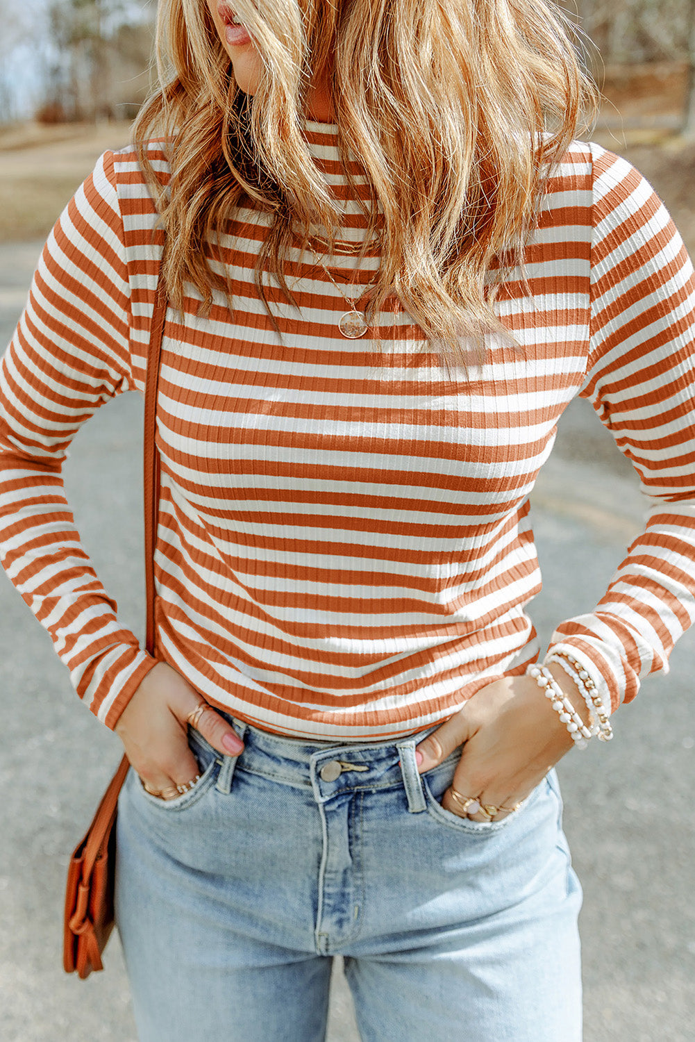 Mia Striped Long Sleeve Top - Threaded Pear