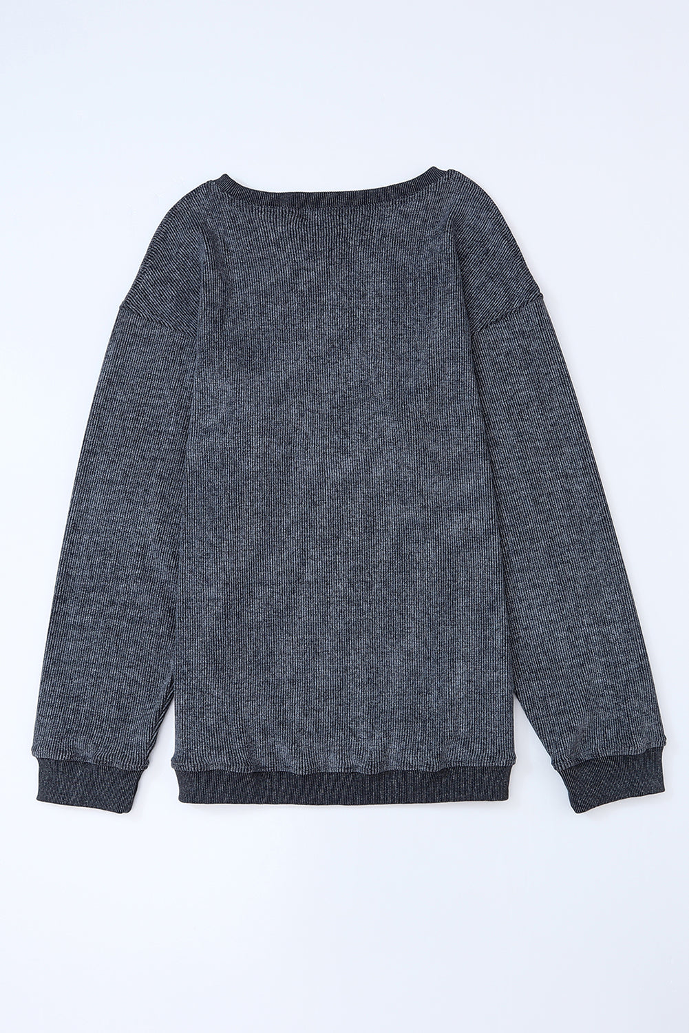 Faith Solid Ribbed Knit Round Neck Pullover Sweatshirt - Threaded Pear