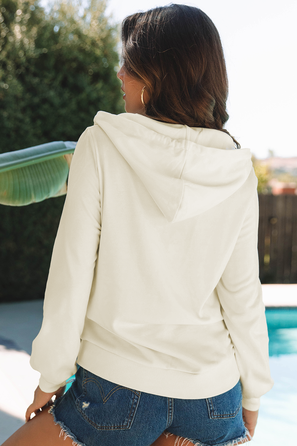 Daisy Striped Patchwork Zipper Hoodie - Threaded Pear