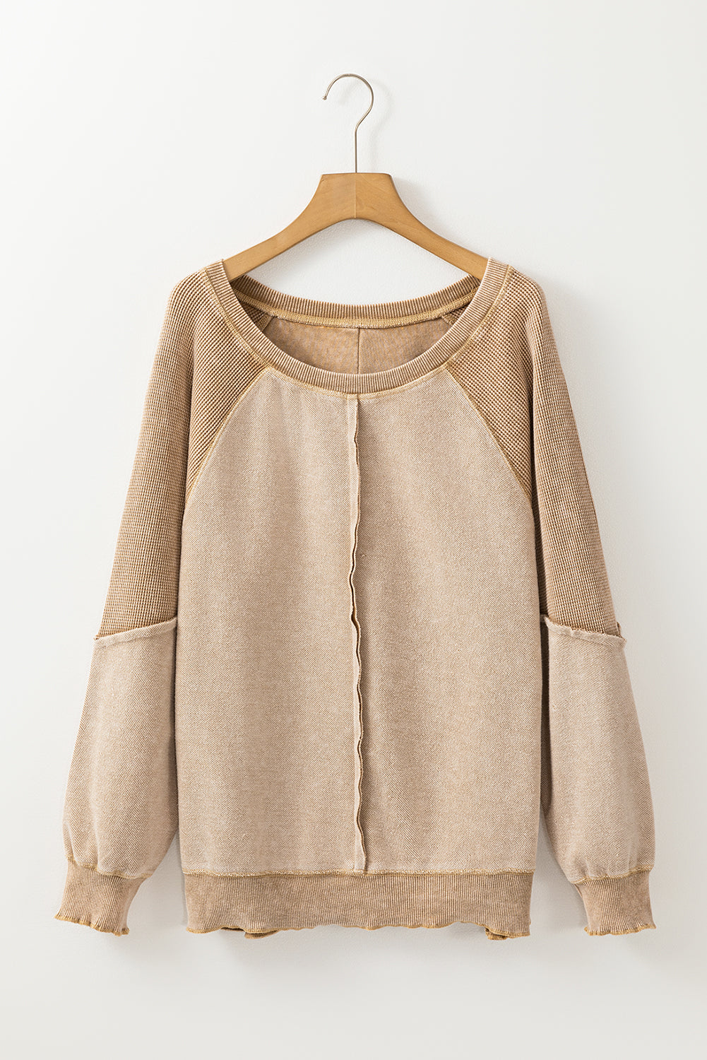 Jolie Waffle Exposed Seam Raglan Sweatshirt - Threaded Pear