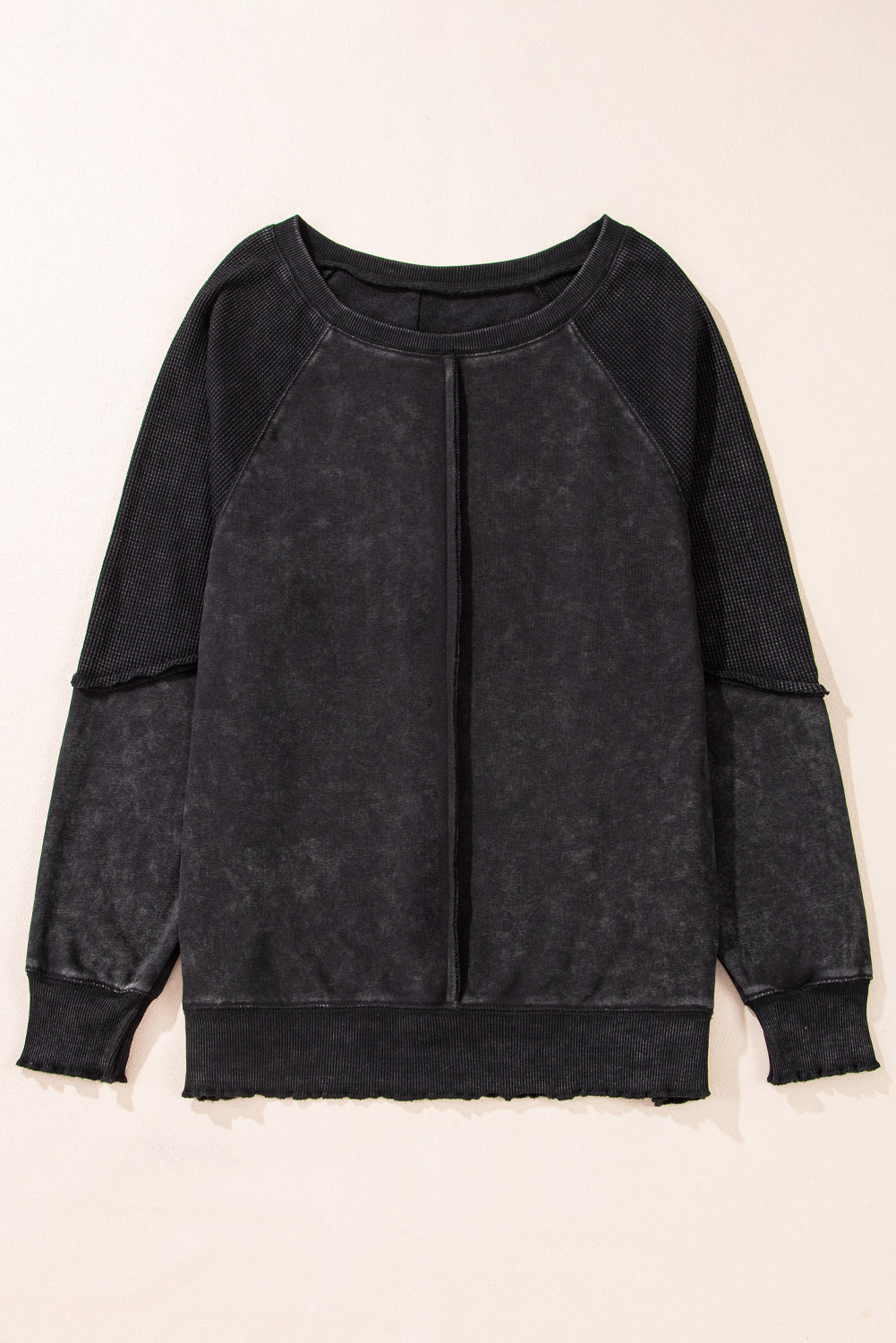 Jolie Waffle Exposed Seam Raglan Sweatshirt - Threaded Pear