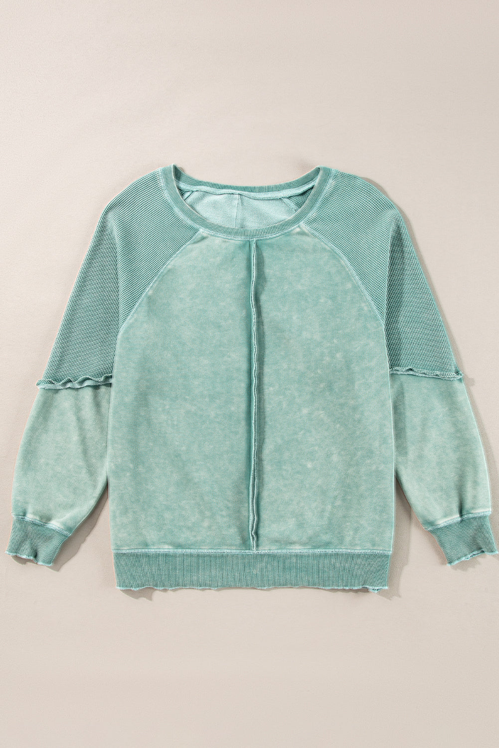 Jolie Waffle Exposed Seam Raglan Sweatshirt - Threaded Pear