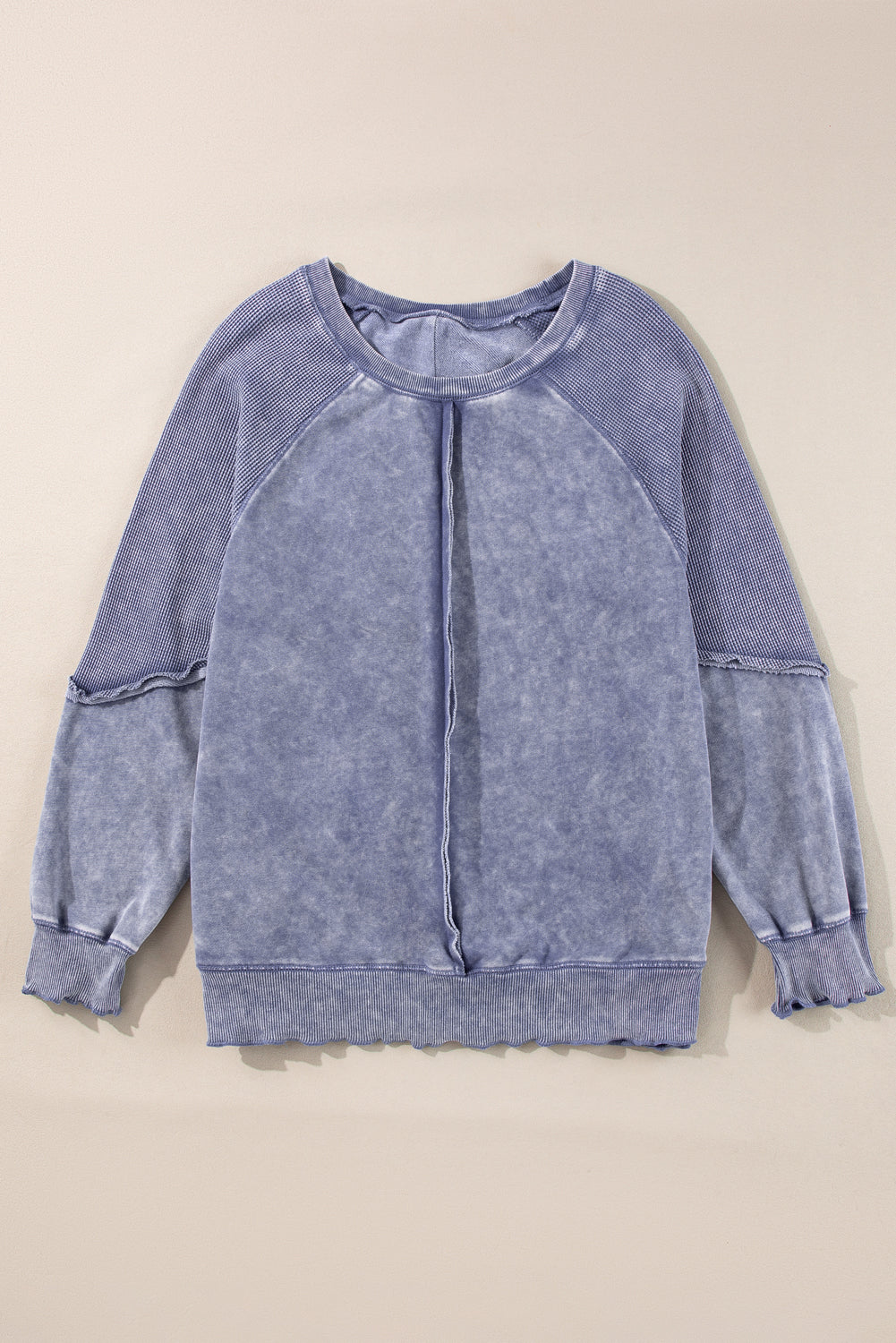 Jolie Waffle Exposed Seam Raglan Sweatshirt - Threaded Pear