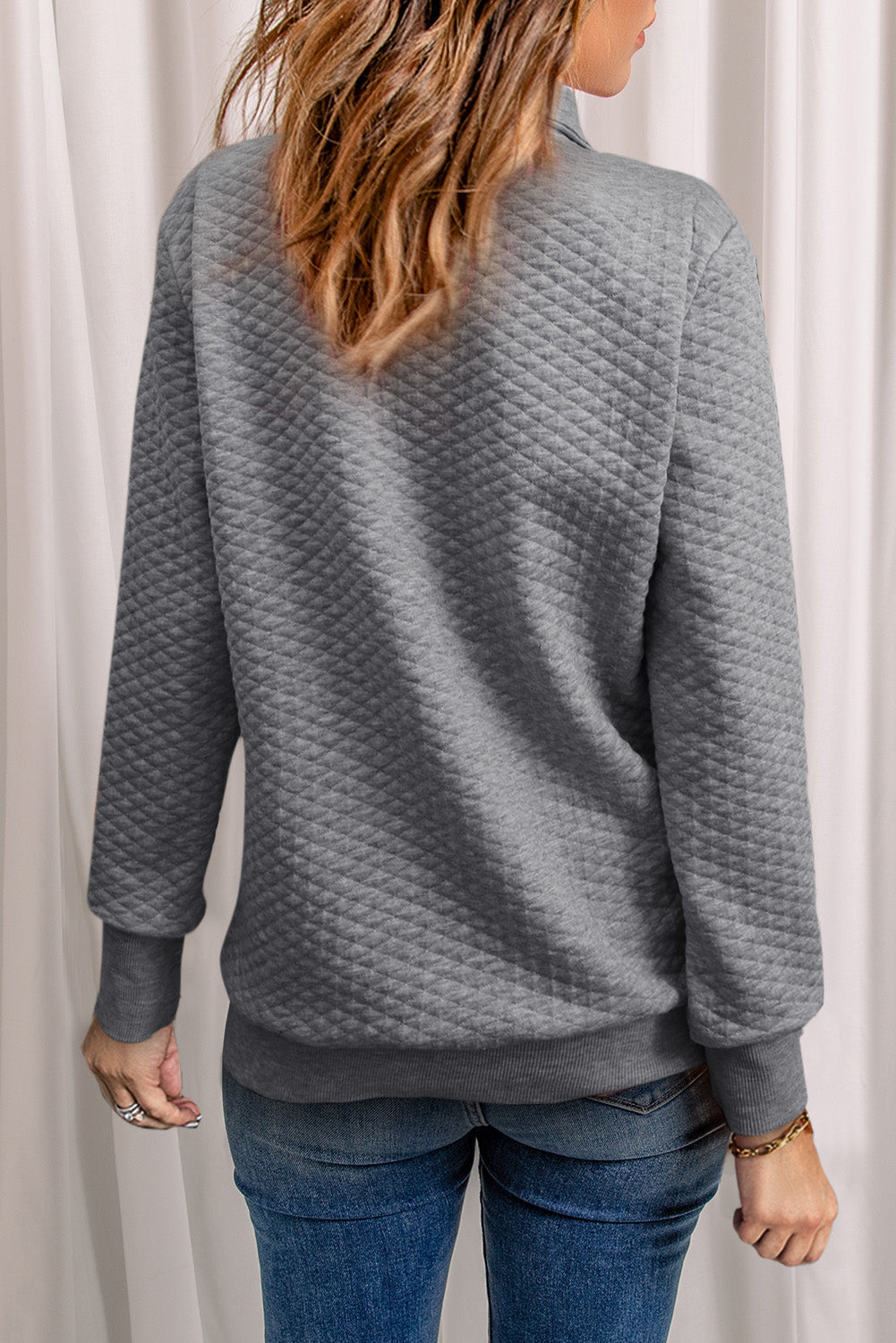 Everleigh Quilted Snap Neck Sweatshirt - Threaded Pear