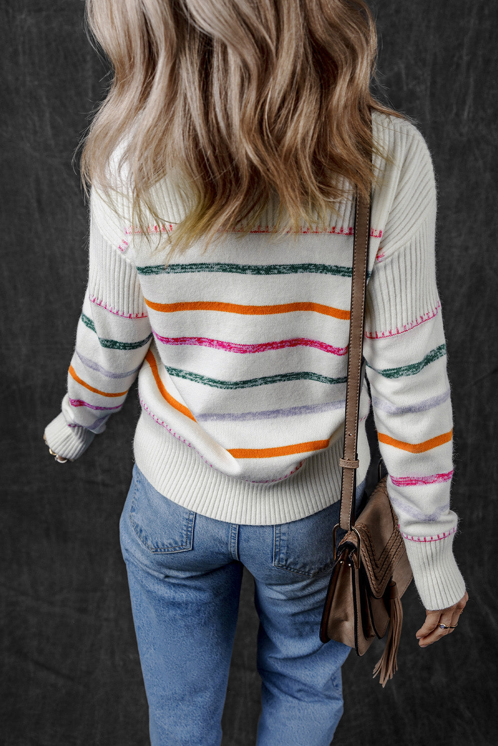 Sophia Striped Ribbed Trim Sweater - Threaded Pear