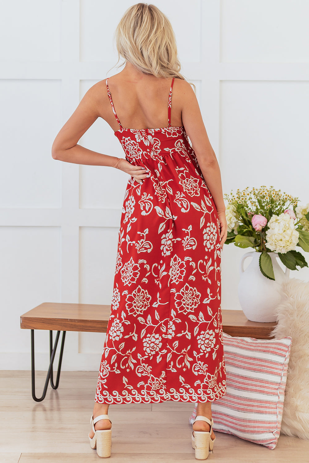 Aylin Floral Spaghetti Strap Maxi Dress - Threaded Pear