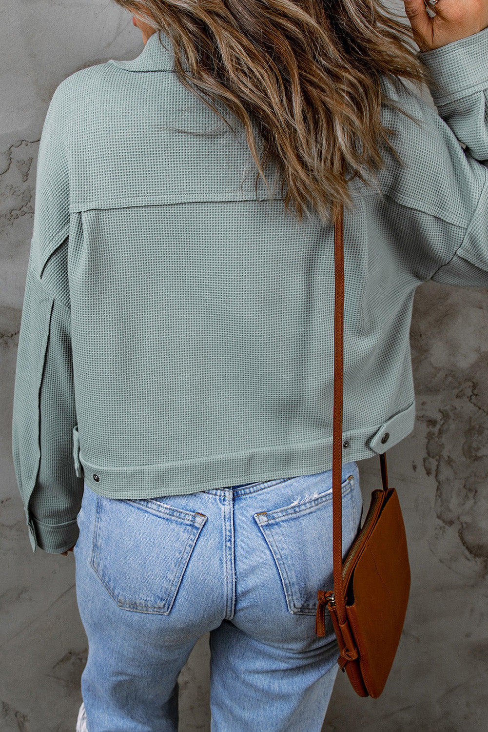 Amaris Waffle Knit Buttons Cropped Jacket - Threaded Pear