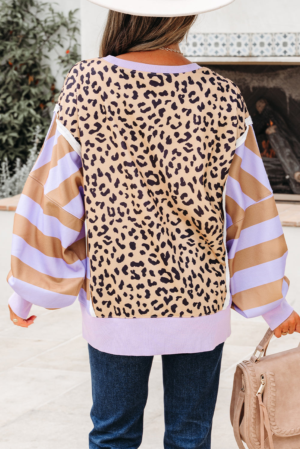 Olivia Stripe Leopard Casual Sweatshirt - Threaded Pear