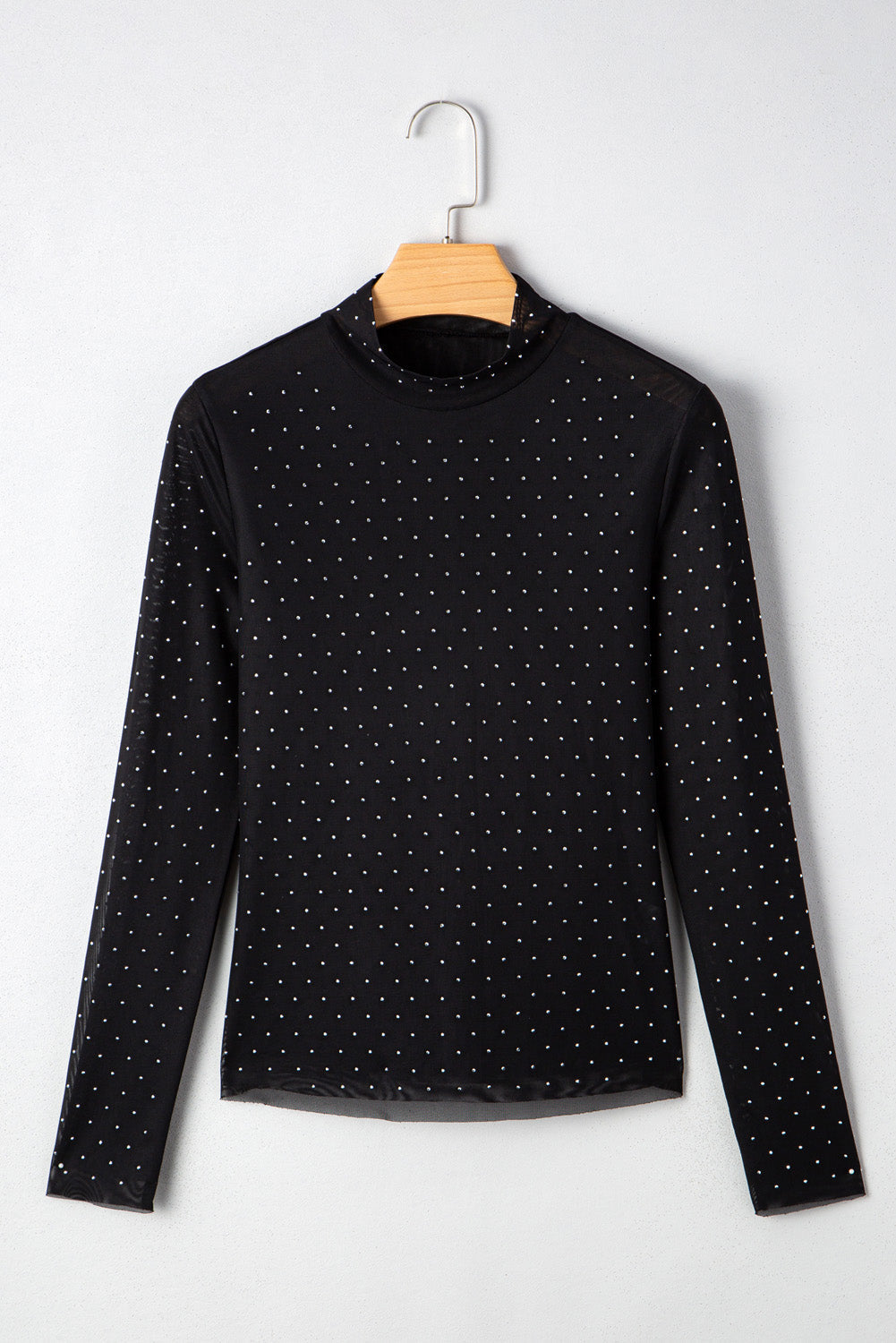 Anastasia Rhinestone Embellished Mesh Long Sleeve Top - Threaded Pear