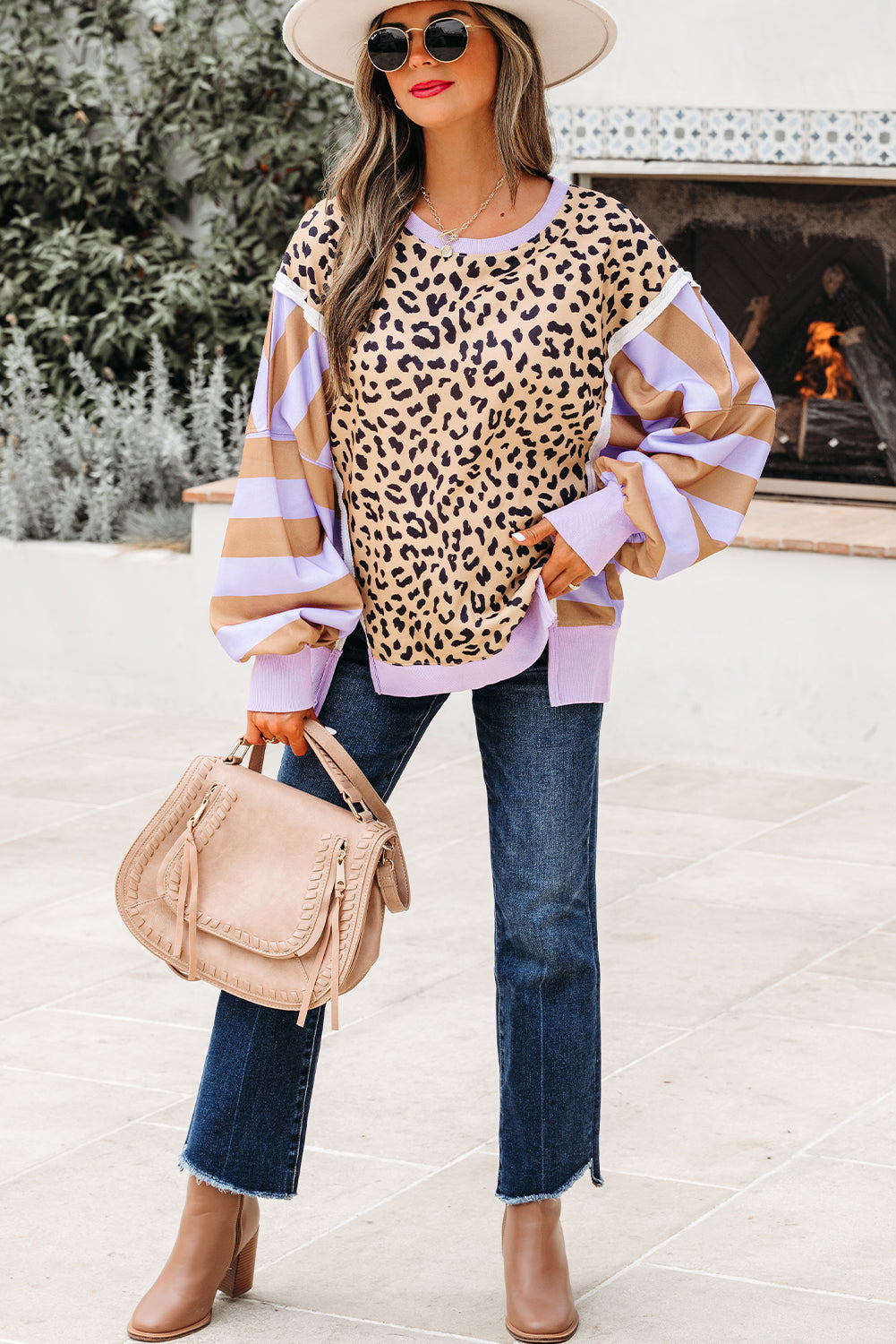 Olivia Stripe Leopard Casual Sweatshirt - Threaded Pear