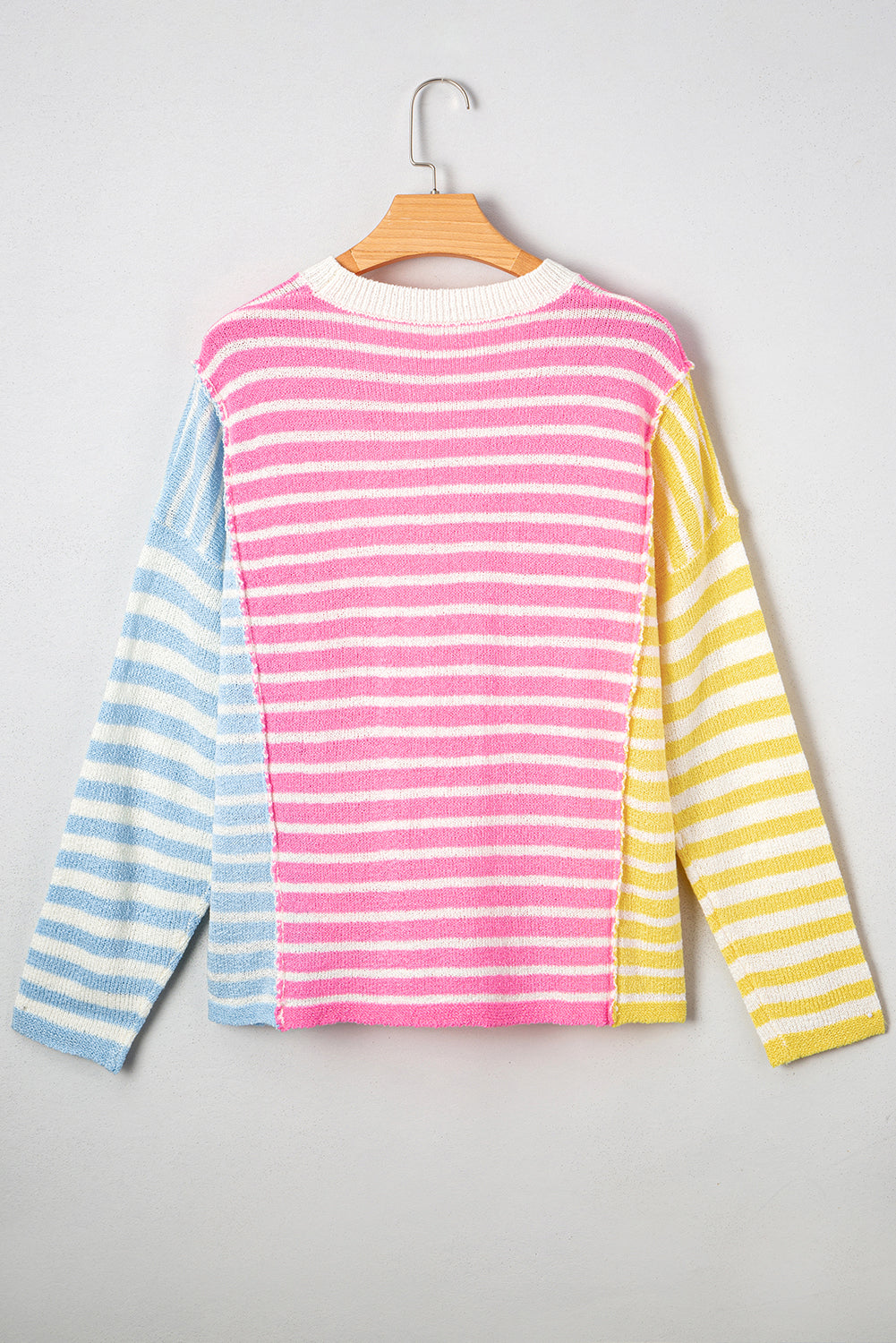 Esther Striped Patchwork Dolman Sleeve Slit Sweater - Threaded Pear