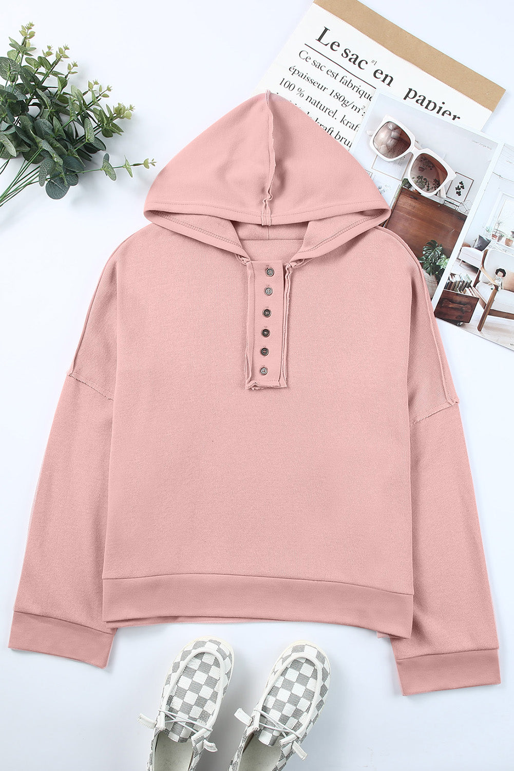 Ellanaya Solid Patchwork Trim Hoodie