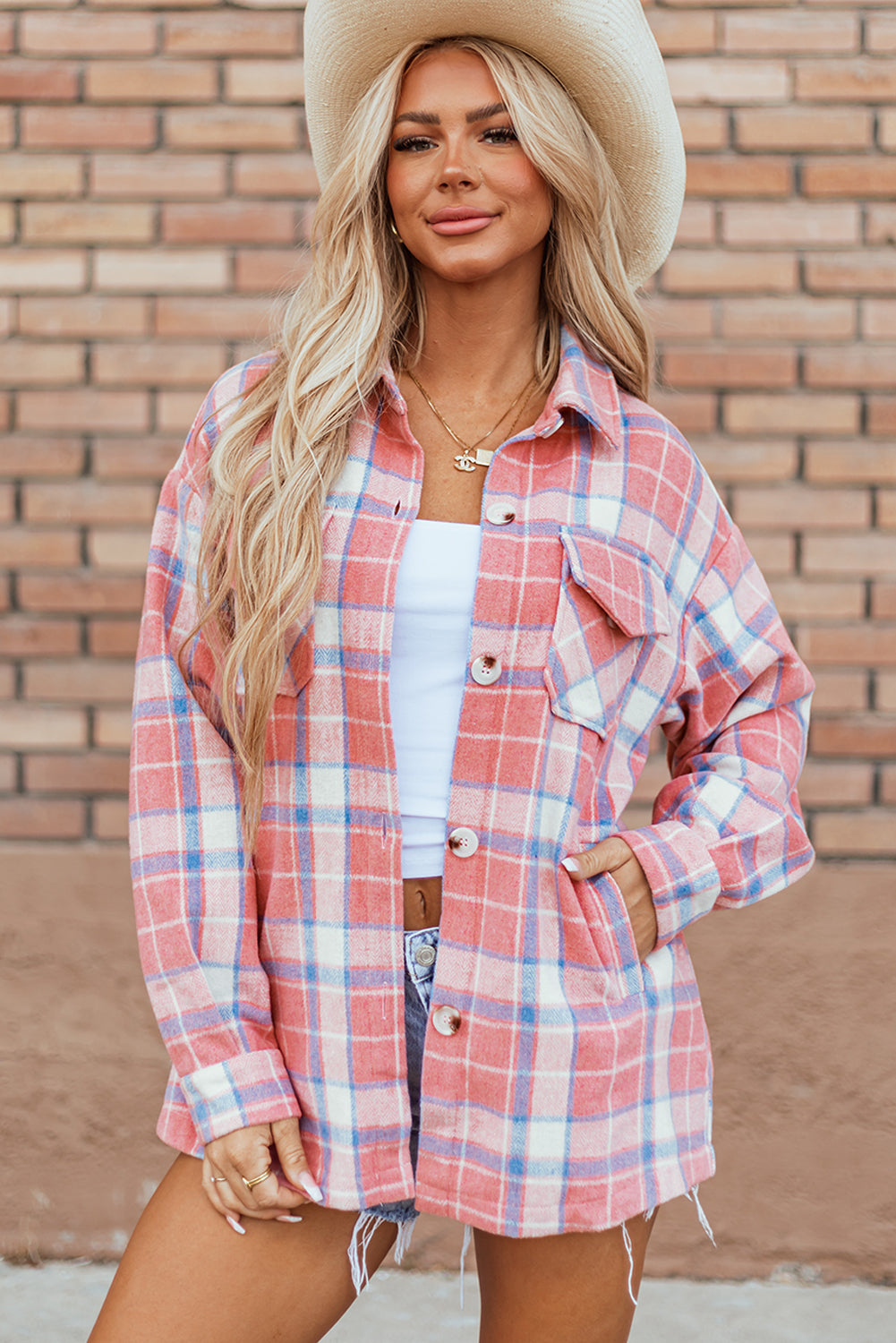Natalie Plaid Button Up Shacket - Threaded Pear