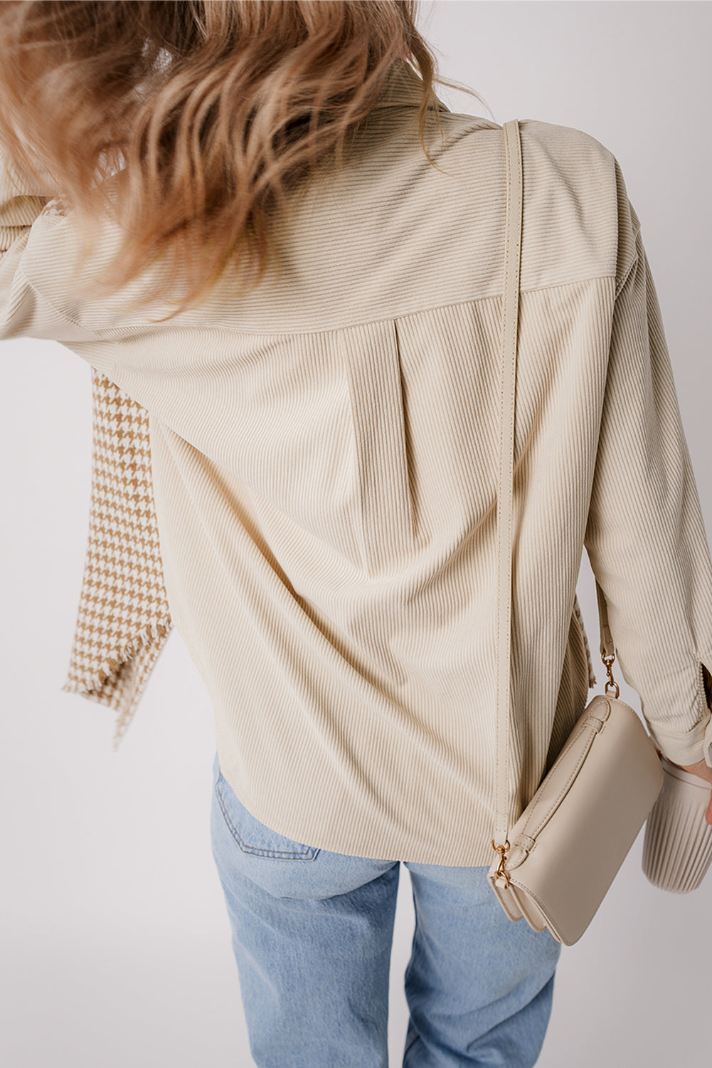 Nataly Corduroy Patchwork Flap Pocket Shacket - Threaded Pear