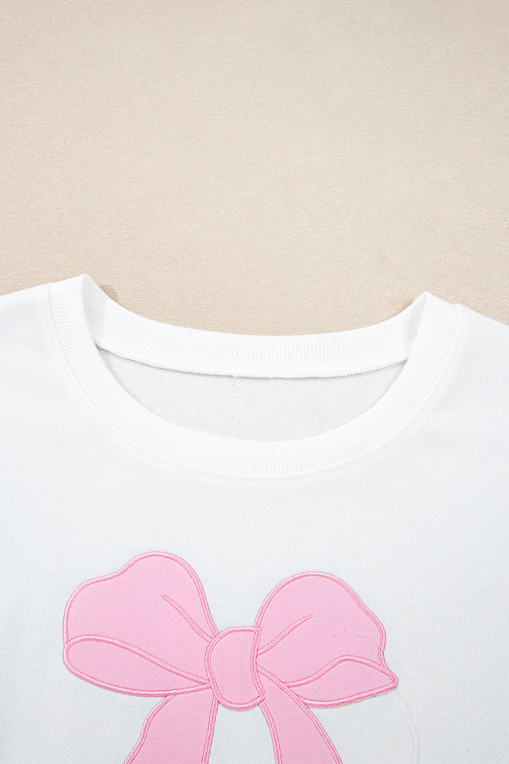 Beige Big Bow Accent Plus Size Drop Shoulder Sweatshirt - Threaded Pear