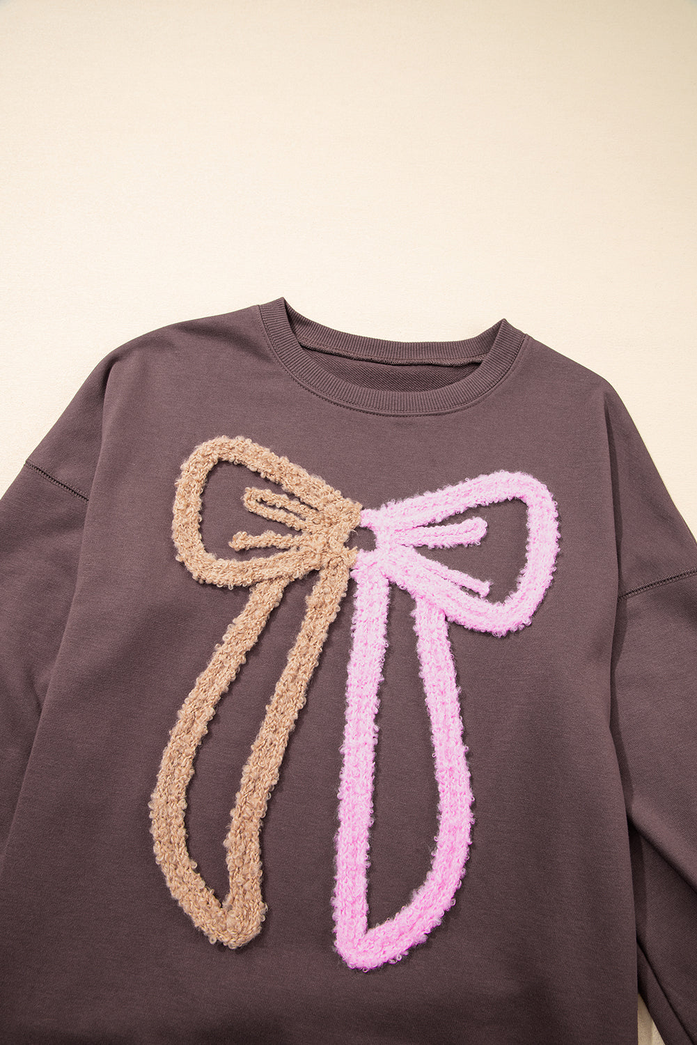 Callie Terry Bow Pattern Drop Shoulder Sweatshirt - Threaded Pear