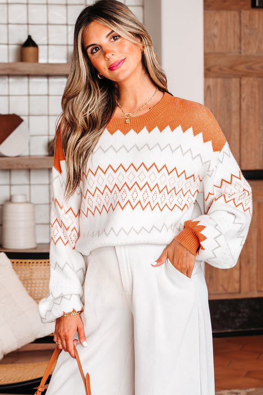 Daphne Zigzag Knitted Pullover Sweater - Threaded Pear