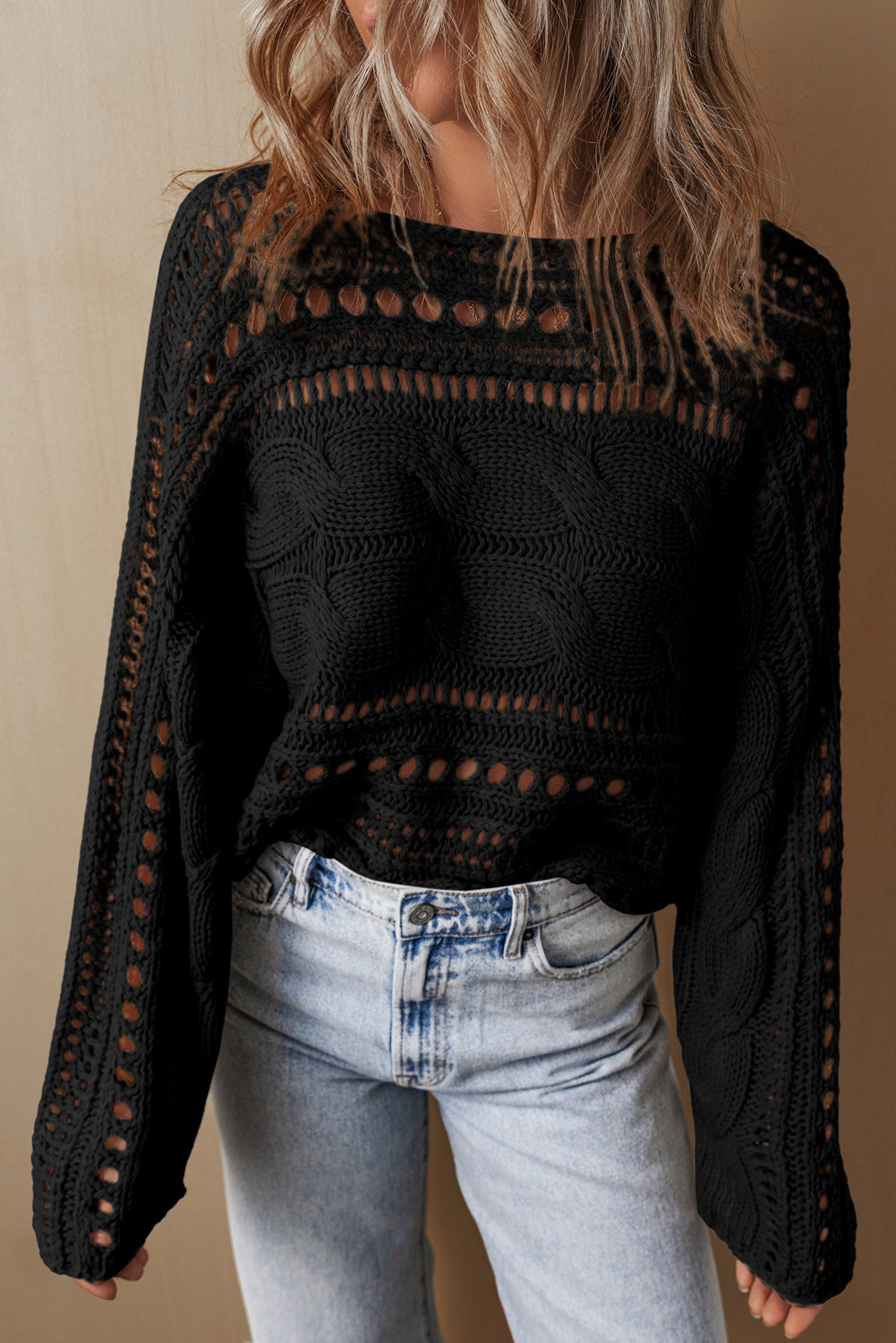 Emma Cable Knit Cropped Sweater - Threaded Pear