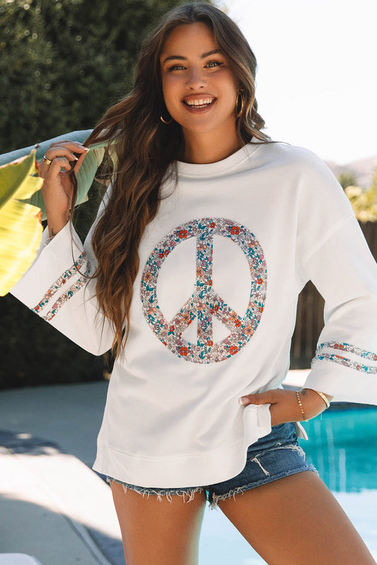 Peace Drop Shoulder Wide Sleeve Casual Top - Threaded Pear
