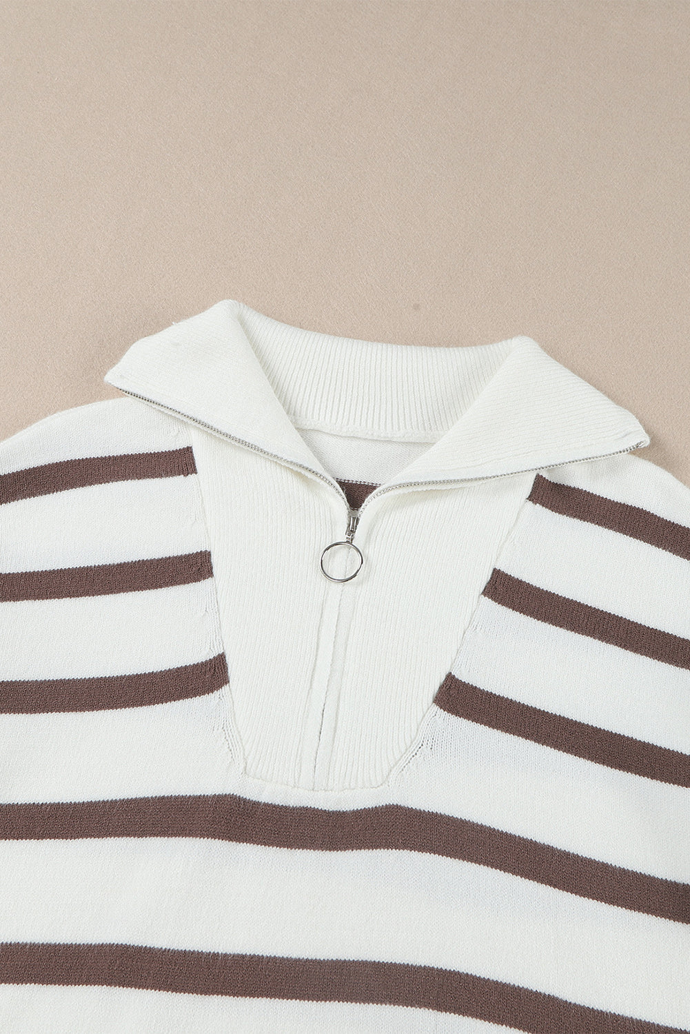 Iris Striped Zip Collared Loose Sweater Mini Dress - Threaded Pear