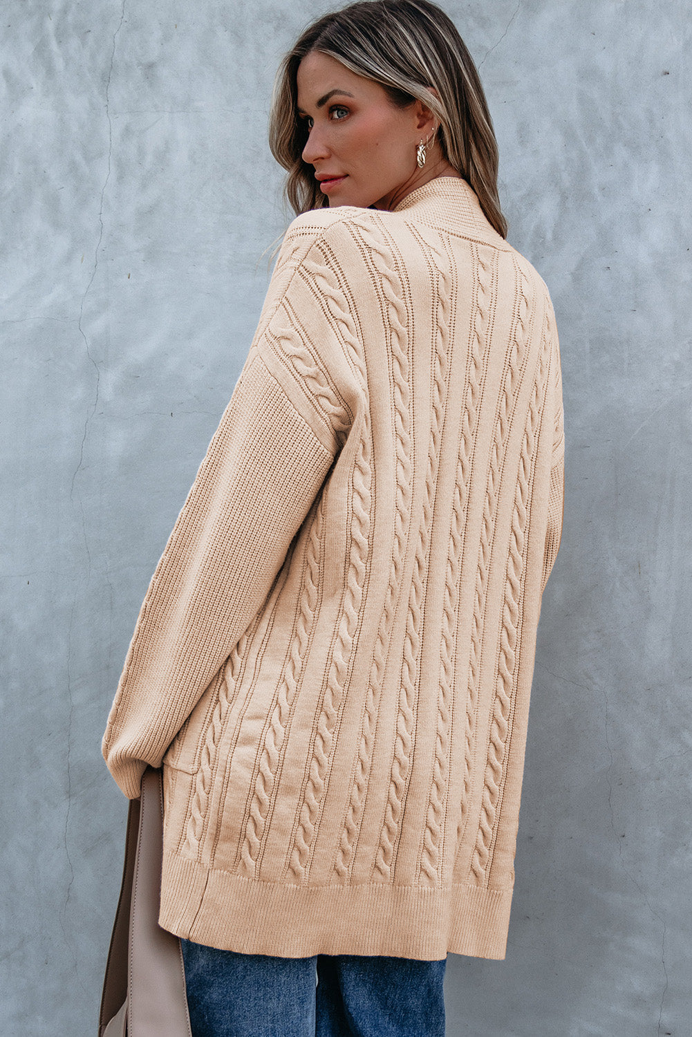 Jade Oversize Chunky Cable Knit Midi-length Cardigan - Threaded Pear